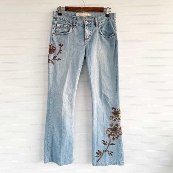 Z. Cavaricci Denim - Z Cavaricci Beaded Floral Design Light Blue Denim Jeans Size 5